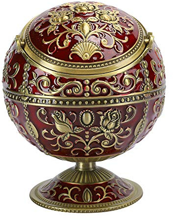 Joyzan Retro Windproof Ashtray with Lid, Vintage Zinc Alloy Smoking Accessories Decorative Modeling Tabletop Cigarette Cigar Rose Floral Globe Ornament European Hotel Living Room Office Artwork Club