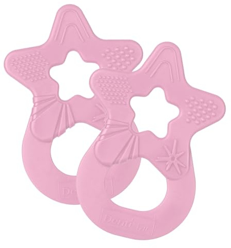 dentistar Beißring 2er-Set – Teether für Babys & Kleinkinder ab 3 Monate – Baby Beißring mit Griff aus weichem Material zur Zahnungshilfe & Massage – Made in Germany – Rosa