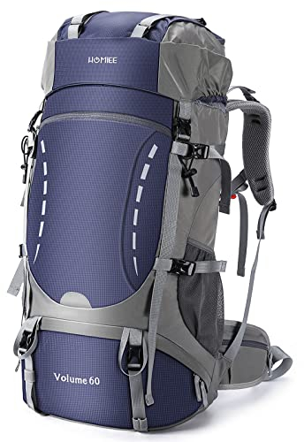 HOMIEE Wanderrucksack 60L, Herren Damen Wasserdichter Leichter Trekkingrucksack Reiserucksack Wandern Großer Rucksack mit Regenabdeckung, Bergrucksack für Hiking, Reisen, Camping, Sport