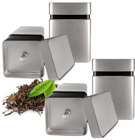 LIVIZIMO 4x Teedosen für losen Tee 100g 150g – Luftdichter Teebehälter aus Metall mit zwei Deckelsystem.