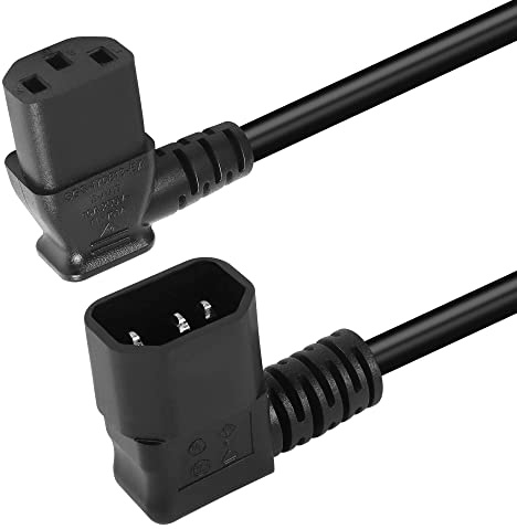 GELRHONR 1.6Ft 90 Degrees IEC320 C14 to Left Angle C13 PDU Power Supply Extension Cord, Right Angle C14 Male to C13 Female Power Cable for Computers, Monitors and Scanner