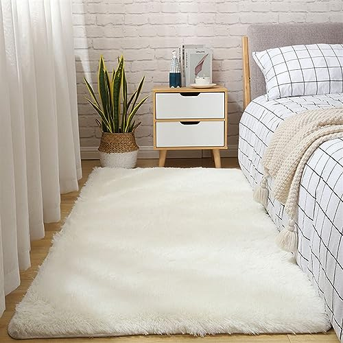BESTORI Hochflor Teppich Wohnzimmerteppich Langflor Einfarbige Teppiche Flauschig Shaggy Schlafzimmer Bettvorleger Outdoor Carpet Weiss, 80 x 200 cm