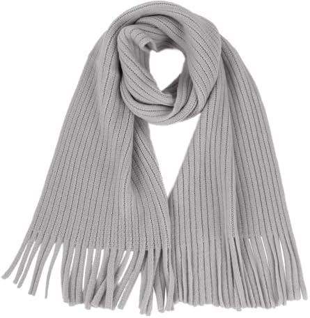 LA HUATE Bufanda de lana de punto con borla para niños, para otoño e invierno, calentador de cuello, color sólido, pañuelos cálidos, gris, Talla única