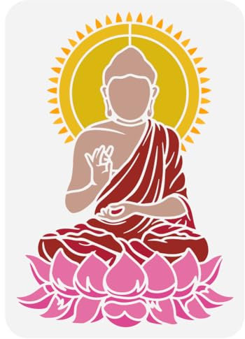 FINGERINSPIRE Buddha Malerei Schablone 21x29.7cm Wiederverwendbare Buddha Muster Zeichnung Vorlage DIY Kunst Lotus Buddha Statue Dekoration Schablone für Malerei auf Holz Wand Stoff Möbel
