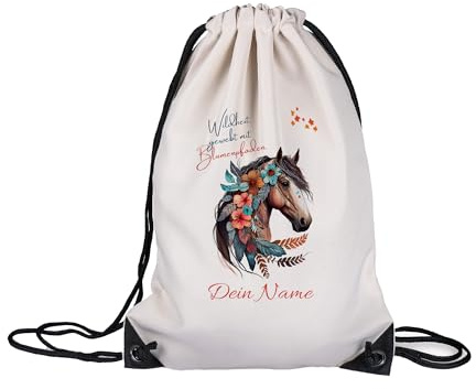 GRAZDesign Turnbeutel Rucksack - Pferd Boho - Stoffbeutel mit Namen personalisiert für Kinder und Erwachsene