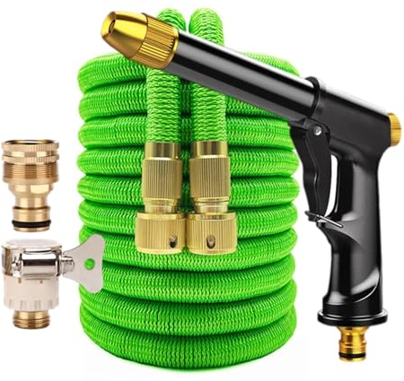 Hochdruck-Gartenschlauch-Set mit erweiterbarem Wasserinjektor, magischer Gartenschlauchaufroller, Sprühgerät, Bewässerung, Autowaschpistole, Wasser-PVC-Rohr (Color : Green, Size : 1/2''_100FT-30M)