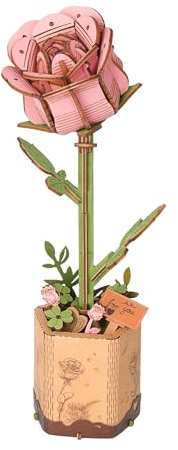 Rolife 3D Puzzle en Bois Bouquet de Fleurs en Bois Artisanat Modèle pour Adulte Fleur Eternelle Cadeau Romantique pour Femme Noël/Anniversaire/Saint Valentin/Fête des Mères (Rose Rose)