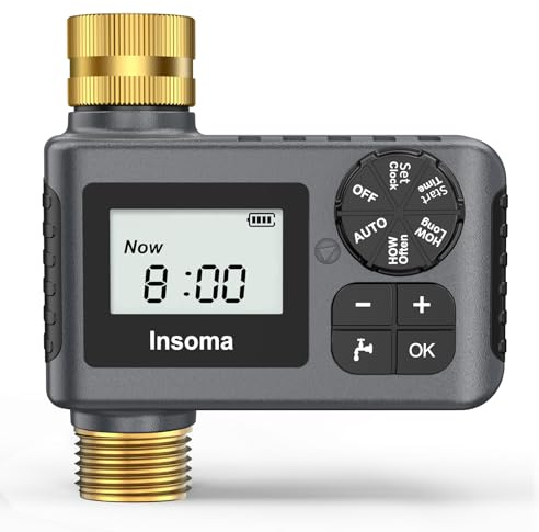 Sprinkler Timer with Brass Inlet and Outlet, Programmable Water Timer for Outdoor Garden Hose, Hose Timers with Rain Delay/Manual/Auto Mode, Drip Irrigation and Lawn Watering System, 1 Outlet