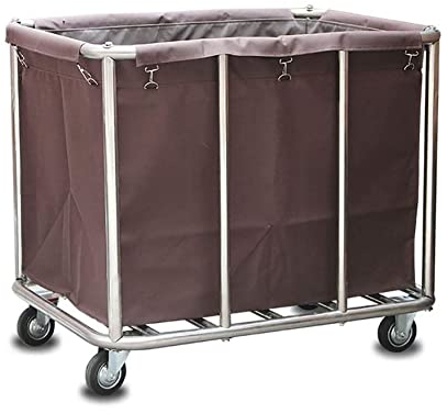 Stainless Steel Housekeeping Cleaning Trolley | Versatile Storage Cart | Multi-Purpose Kitchen Utility Vehicle | Portable with Silent Wheels | Sturdy Yellow Linen Car
