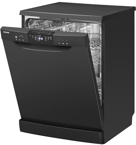 Bomann Geschirrspüler 60 cm, 14 Maßgedecke, Spülmaschine Stand o. Unterbau, 7 Programme & 2 Sprühebenen, Dishwasher mit Startvorwahl, Geschirrspüler unterbaufähig GSP 7419 schwarz