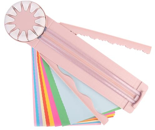 Papierschneider, 12 in 1 Papierschneider, Schneidemaschine Papier mit Schnittlinienführung und Seitenlineal, Multifunktionale Schneidegerät Papier für DIY Sammelalbum, Karten, Geschenkpapier (Rosa)