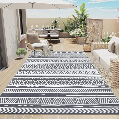 Enyhom Faltbare Outdoorteppich Groß 240 x 300 cm, Plastik Wende Außenteppich Bodenmatte, Wasserfest Picknickdecke RV Camping Teppich Garten Balkon Indoor Teppich Terrassenteppich