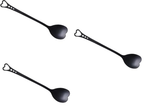OUNONA 3stücke Stainless Steel Herzform Mit Goldbeschichtung Einzigartige Rührlöffel Für Desserts Geeignet Für Restaurant Und Zuhause Schwarz