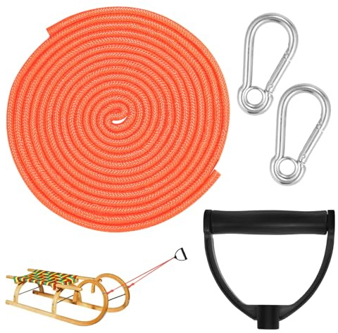 Schlittenseil, Schlittenschnur, 4M Schlittenleine, Schlittenseil mit Griff und Karabiner, Schlitten Zubehör, Schnur für Schlitten, Schlittenseil Zugseil für Schlitten und Rodel im Winter (C)