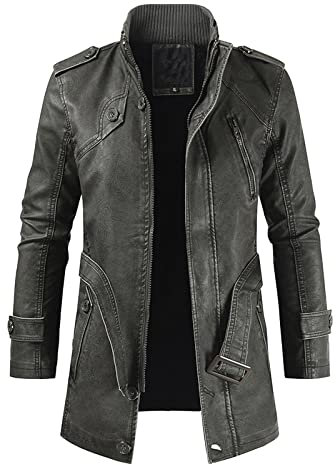 Lederjacke für Herren, Militärjacke, Bomberjacke, Bikerjacke, Kunstfell, Sherpa-Fleece, gefüttert, Truckerjacke, Winter, warm, dick, Outwear, mittellang, Trenchcoat, durchgehender Reißverschluss,