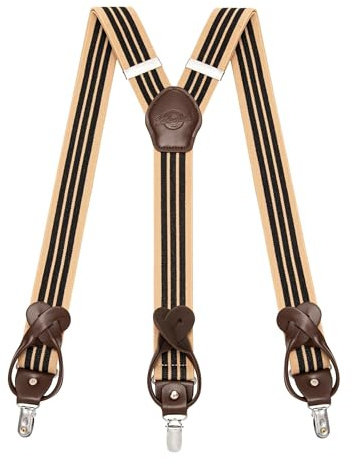 Kohentact Suspenders for Men with Clip & 6 Buttons 1.4in Y-Shape Stainless Steel