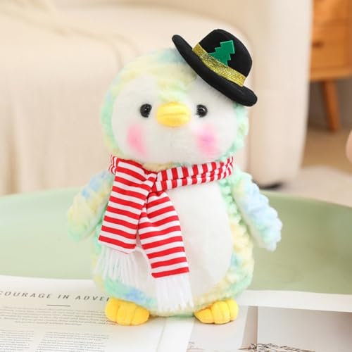Viusneun Kuscheltier, 26cm Pinguin Plüschtier Weihnachten Pinguin Stofftier Süße Pinguin Plüsch zum Kuscheln & Spielen für Kinder Weihnachts Geschenk (Grüne Schwarze Mütze)