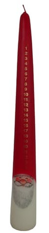 Diana Candles Adventskalender-Kerze Motiv Wichtel schmunzelnd mit Bart, Ø4,5x36 cm weiß/rot Tageskerze Weihnachtskerze '24 Tage Kerze'