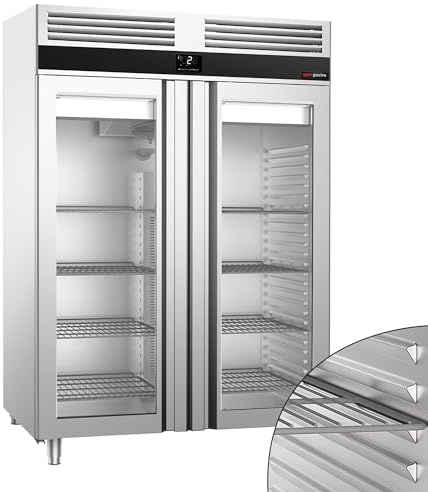 GGM Gastro | KSF1400GT2-EF | Kühlschrank Edelstahl PREMIUM - GN 2/1-1400 Liter - mit 2 Glastüren