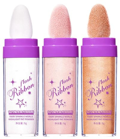 Highlighter Patting Powder,Highlighter Powder Stick, Glitter Patting Powder,Fairy Highlighter Powder Stick,Body Brightening Shimmer Sparkle für Gesicht,Augen,Lippen, Haare,Körper,Glow Cosmetics