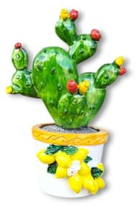 Generico Pianta Piantina Decorativa Fichi d'India Gialli e Rossi, Fico con Vaso Decorato in Ceramica Con Limoni, 13 x 8 cm, Per la Casa Soprammobile Vintage Tradizione Siciliana Sicilia