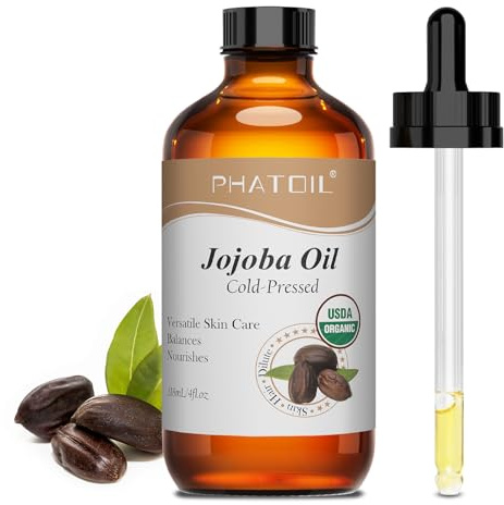 PHATOIL Organic Jojoba Oil Cold Pressed USDA Certified Premium Grade Jojoba Oil Deeply Moisturizing Carrier Oils for Skin, Body, Face, Nails and Hair Growth, Massage, Essential Oils Mixing(118ML)