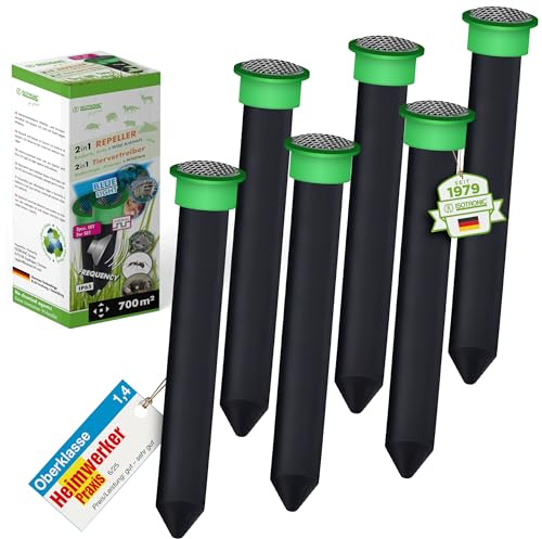 ISOTRONIC® Maulwurf Vertreiber Wühlmausschreck 6er Pack | Tradition seit 1979 | Maulwurfschreck wasserdicht IP65 | Plus blaues Licht gegen Wildtiere