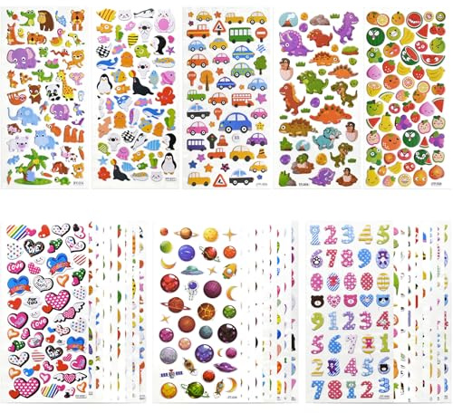 Meafeng 3D Aufkleber für Kinder Kleinkinder, 32 Blatt 1558 Stück Cartoon 3D Aufkleber, Puffy Geschwollene Sticker für Jungen Mädchen, Geschenke für Partys und Feiern