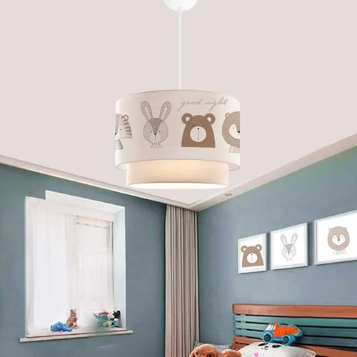 lux.pro Kinderzimmer Lampe Lurgan Deckenleuchte E27 LED-geeignet Hängelampe mit Stoffschirm doppelt Tiere-Motiv 70 cm hoch Weiß