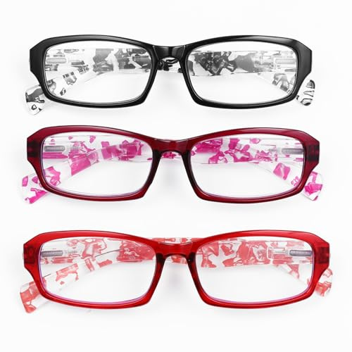 KFHENSOMR Reading Glasses for Women 3pcs Ladies Readers Spring Hinge with Pattern 2.50 Lightweight Blue Light Blocking Readers Anti Glare UV Eyeglasses for Men Women