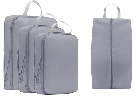 Compression Packing Cubes for Backpack,Travel Organisers, 4PCS Travel Packing Cubes for Suitcases Waterproof Suitcase Organiser Bags(Grey)