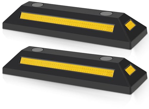 Peviasot Radstopper, Parkplatzsperren, Einparkhilfe Garage, Parkbegrenzung, 2 Stück Gummi Parkplatzbegrenzer, Arkplatzmarkierung Anfahrschutz, Gelb Reflektierende Streifen, für Garage und Parkplätze