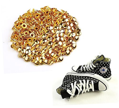LIFKOME 100 Piezas Remaches Metálicos Redondos Forma de Dorados para Bricolaje Decoración Cuero Pulseras Bolsos Zapatos Ropa Accesorios Punk