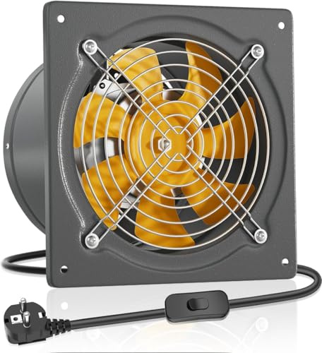 HG Power 250mm Abluftventilator 1680m³/h Badlüfter Leiser mit Rücklaufklappe Leistungsstarke Wandventilator mit EU-Stecker für Küche Badezimmer Garage Untergeschoss