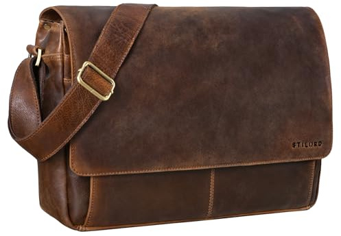 STILORD Como Vintage Umhängetasche Herren Leder Messenger Bag Business Laptoptasche 15,6 Zoll Herren Unitasche Echtleder Schultasche für Büro & Alltag Farbe:schwarz