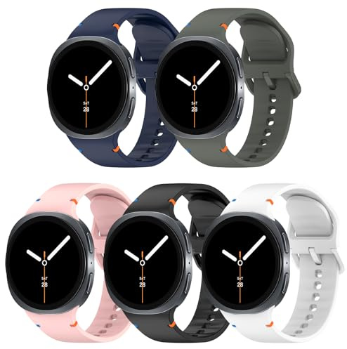 BDIG 5-pack armband kompatibla med Galaxy Watch 8 40 mm 44 mm/8 Classic 46 mm dam herr, mjukt silikonersättningsarmband