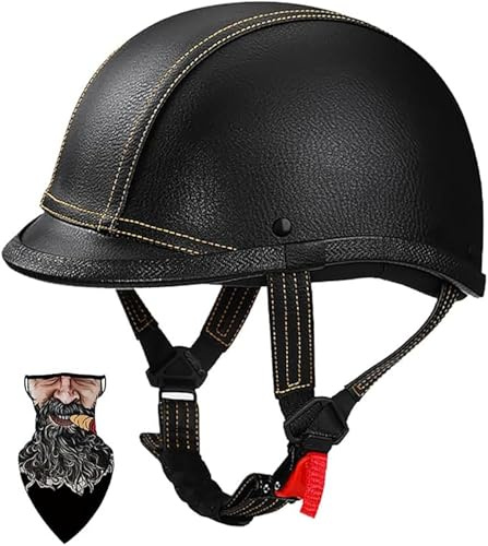 Casque De Moto Vintage Cuir Retro Vintage Scooter Open Face Demi Cuir ECE Bols Pour Homme Et Femme Adultes Demi-Casques 6, L (57-58cm)
