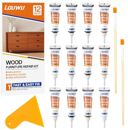 Laminat Reparaturset，Parkett Reparaturset 12 Farben Holzkitt Holzspachtelmasse Holz Reparaturset für Mobelkratzer, Holzboden, Arbeitsplatte, Tür, Schrank, Treppe usw