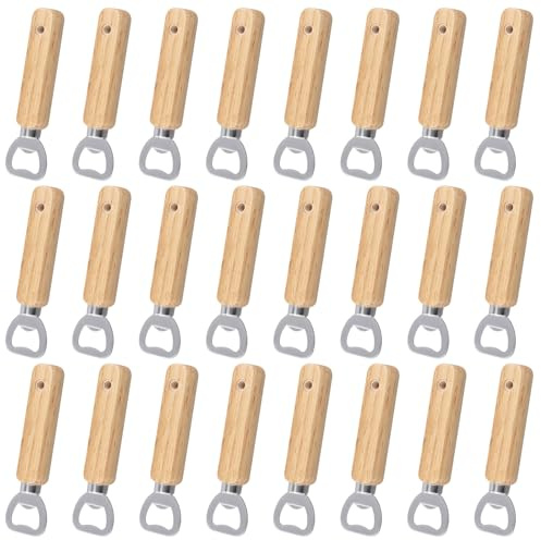 JOIKIT 24 abrebotellas de madera de 14 x 4 x 1,7 cm, abridor de botellas de madera de mano con cabeza de acero inoxidable para restaurante, cocina