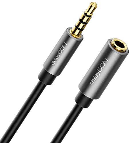 deleyCON 1,5m Headset Förlängning CTIA 4-Polig TRRS Mikrofon 3,5mm Klinka Förlängningskabel Hörlurar AUX Metallkontakter Stereo Audio PC Mobil Smartphone Surfplatta HiFi Receiver