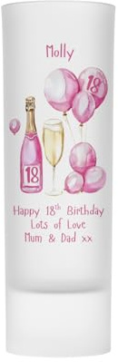 18th Birthday Gift - Personalised 18th Birthday Shot Glass for Girls, Age 18, 21st 30th 40th (Pink Balloons)
