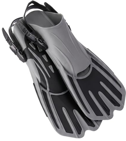 TOMSHOO Schwimmflossen Erwachsene, Taucherflossen Offene Ferse mit verstellbaren Schnallen, Leichte Reise Flossen, Größe 42–46 (L/XL), Grau, Für Schwimmen und Schnorcheln geeignet