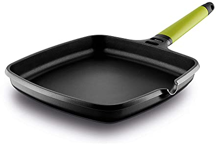 CASTEY - Grill Asador de Inducción, 27 cm, Modelo F3-IP27, Color Kiwi, Mango Desmontable, Sartén Antiadherente de Aluminio, Distribución Homogénea del Calor