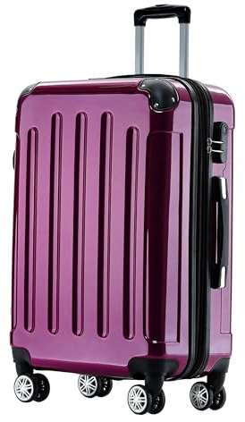 BEIBYE Hartschalen Koffer Trolley Rollkoffer Reisekoffer 4 Zwillingsrollen Polycabonat (Lila, 66cm - 70L)