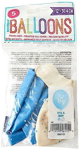 Unique Party 56115 - 12 Pearlised Latex Assorted Blue It's A Boy Baby Shower Balloons, Pack of 5