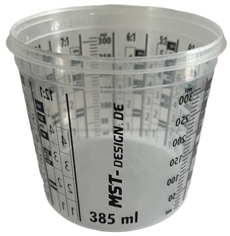 MST-DESIGN 25 x Lackmischbecher 385 ml (0,385L) I Mischbehälter I Messbecher Mischbecher I Anmischen von Farbe und Lack I Becher mit Skala I Lackieren Lack Lackierzubehör