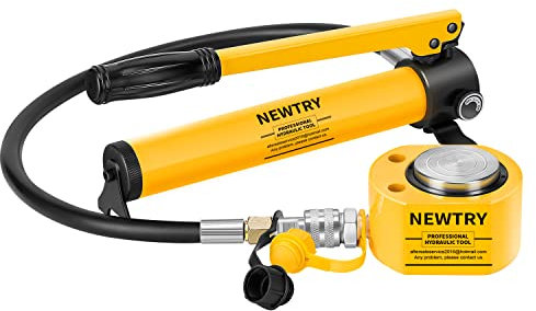 NEWTRY 10T Low Profile Hydraulic Jack Porta Power Kit + CP-180 Manual Hydraulic Hand Pump, Industrial Mini Hydraulic Cylinder, Stroke 0.4”