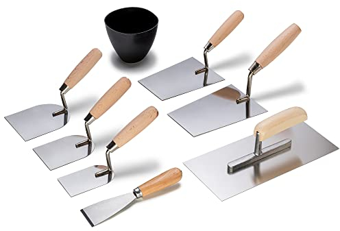 Colorus Stuckateur Werkzeug Set 8 tlg. | Putzkelle Maurerkelle aus Edelstahl | Gipserspachtel Glättekelle Stuckateurkelle Malerspachtel | Kellen Set Maurer Fliesenleger | Für Putzmassen, Beton