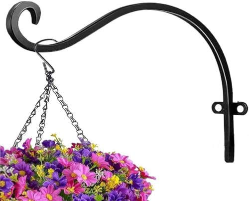 Garden Mile® 16'' Hanging Basket Hook Garden Flower Basket Hanger Outdoor Forge Hook for Bird Feeders Decorative Plant Hanger for Solar Lights & Wind Chimes Wall Mounted Bracket