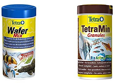 Tetra Wafer Mix - Fischfutter für alle Bodenfische (z.B. Welse) und Krebse, für gesundes Wachstum und eine bessere Widerstandskraft, 250 ml als Set mit TetraMin Granules 250 ml